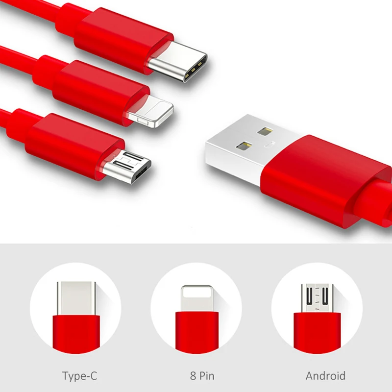 3 в 1 Usb-кабель, портативный мобильный телефон TPE Usb-кабель для зарядки