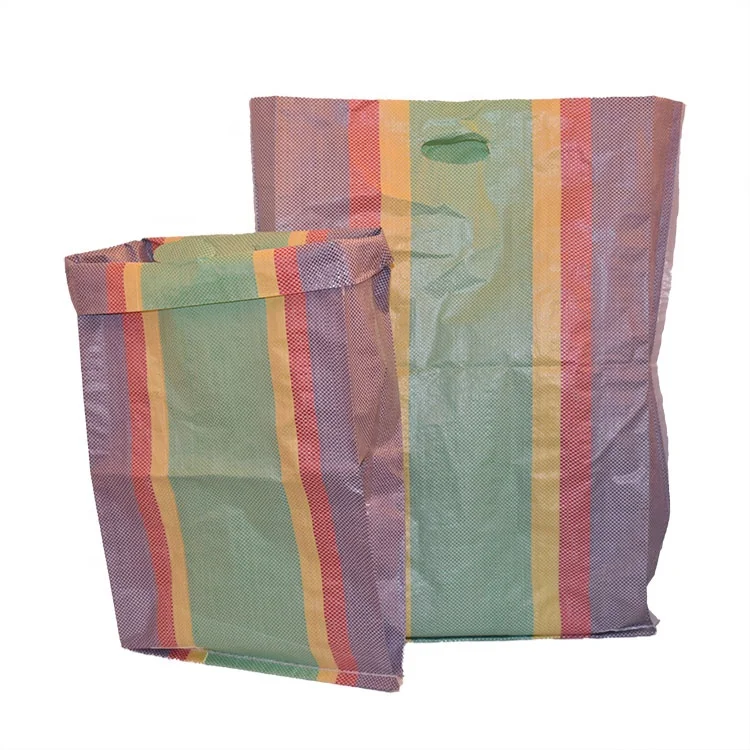 Customized White pp Woven Bag With Blue Stripes on 2 Sides Woven Polypropylene Woven Colorful Strip Laminated Sack