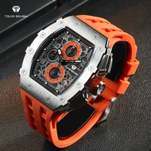 TSAR BOMBA Men's Wristwatch with VK67 Quartz Movement Japan Imported Tonneau Case Shape and Silicone Band Material