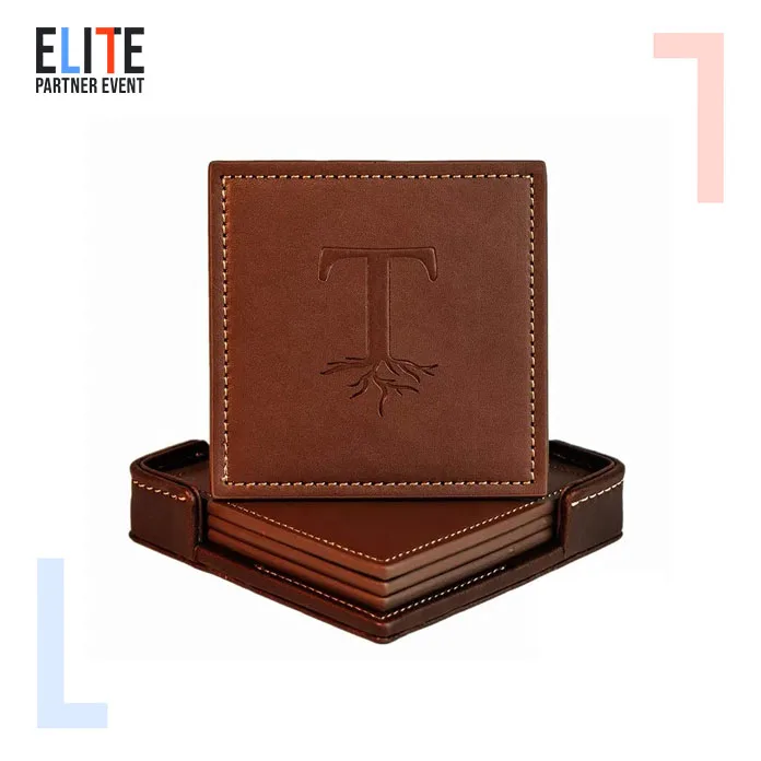 Promotional Reusable Personalised Custom Print Logo Leather Drink Coasters Genuine Leather Coaster