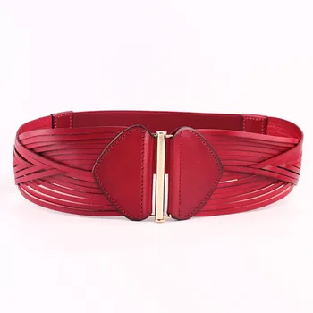 2022 Wholesales Custom Design Genuine Leather Red Color Elastic Wide Women Waist Belt