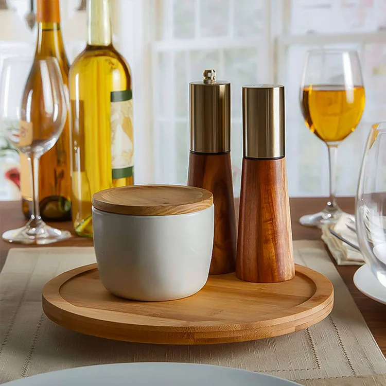 Wholesale Bamboo Rotating Turntable Display Stand Spices Condiments Wooden Lazy Susan