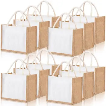 Jute Tote Bag With Customized Print Waterproof Reusable Beach Bag Burlap Handbag