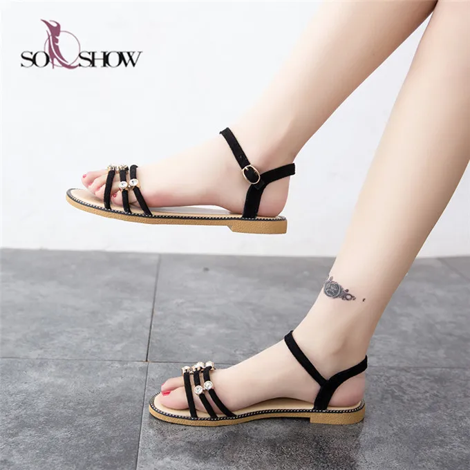 女式时尚凉鞋超细纤维鞋面简约设计女士花式平底凉鞋