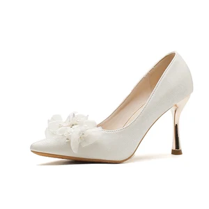 Chic Women's White Premium Leather Formal Comfort Slip-On Summer Pumps with Pointed Toe Stiletto Heel (5cm/7cm)