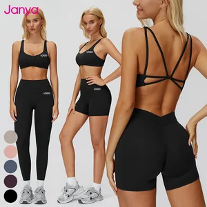 Janya Active Solid Stretch Clothing 2 Piece Suit Women's Brushed Tight Gym Sports Bra Sets Quick Dry Breathable Yoga Fitness Set