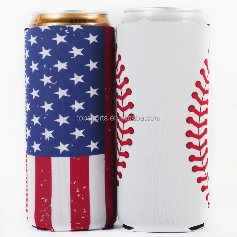 330ml Flag Printing Neoprene Slim Can Cooler Sleeve for Pepsi Red Bull Budweiser