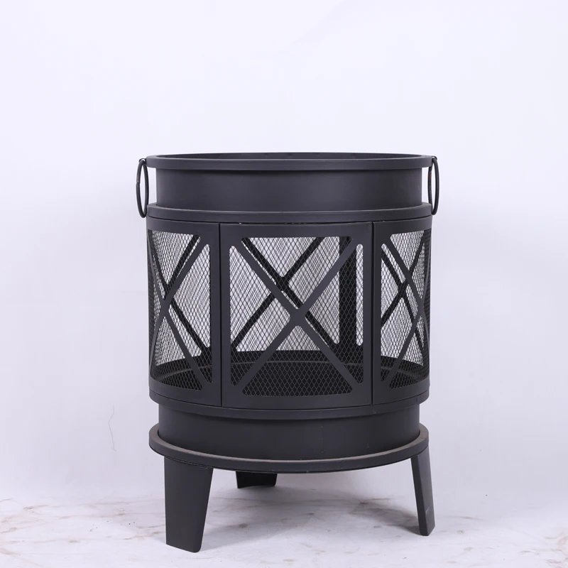 Outdoor Steel Fire Pit Basket Handles Iron Fire Pits for Garden Patio Spark Protection Metal Fire Pit Basket Garden Supplies