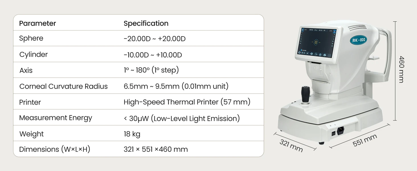 Rightway Optical High Accuracy Ophthalmic Equipment RK-800 Automatic Optical Equipment Auto Refractometer Keratometer