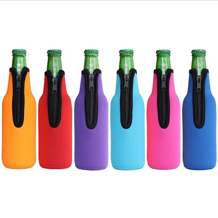 Оптовая продажа, стеклянная бутылка с логотипом на заказ, неопреновый тонкий держатель для пива на заказ