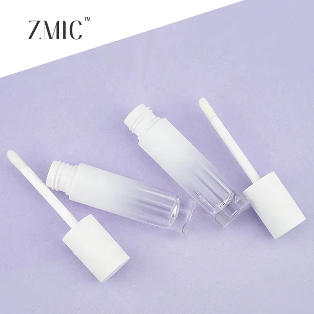 Gradient White Cylindrical Empty Lip Gloss Tube With Brush Squeeze Lip Gloss Tubes With Wand Brush