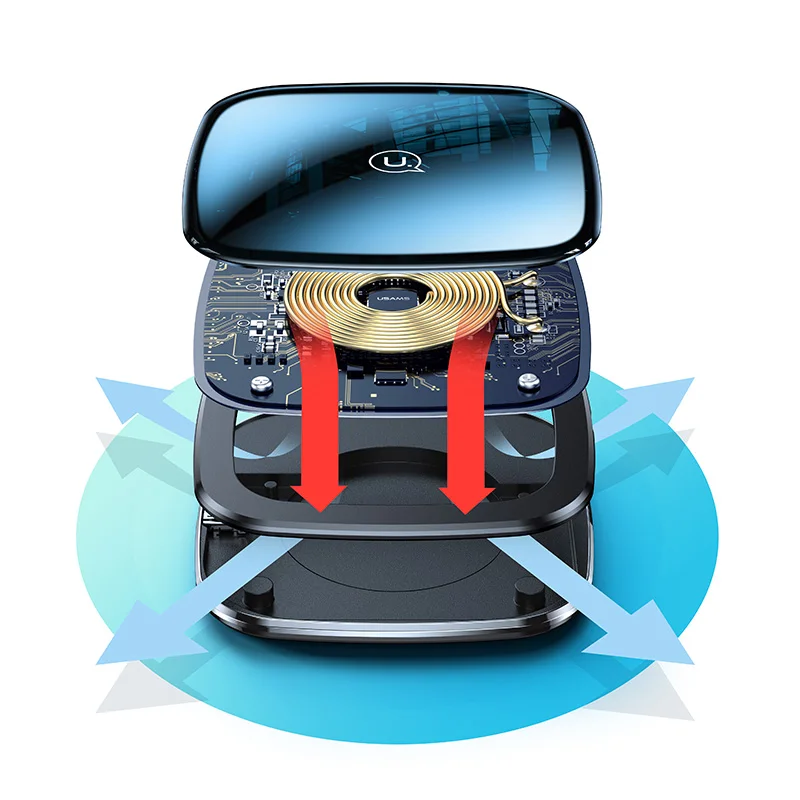 USAMS 2021 горячая Распродажа CD154 цинковый сплав ультра-тонкий Быстрая зарядка 15 Вт беспроводной держатель зарядного устройства для телефона