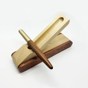 Custom Logo Christmas Gift Luxury ECO Friendly Brass Wood Roller Ball Pen with Folding Pen Case Stand
