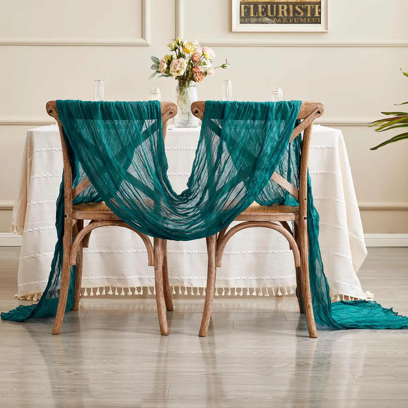 Teal Cheesecloth Table Runners 10ft Wide Gauze Boho Table Runners For