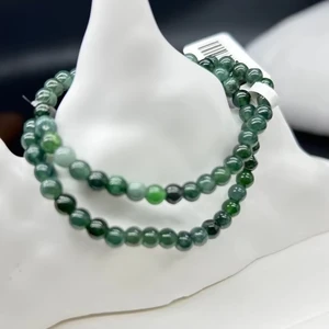 Wholesale Natural Deep Green Jade Round Bead Bracelet Handmade DIY Jewelry