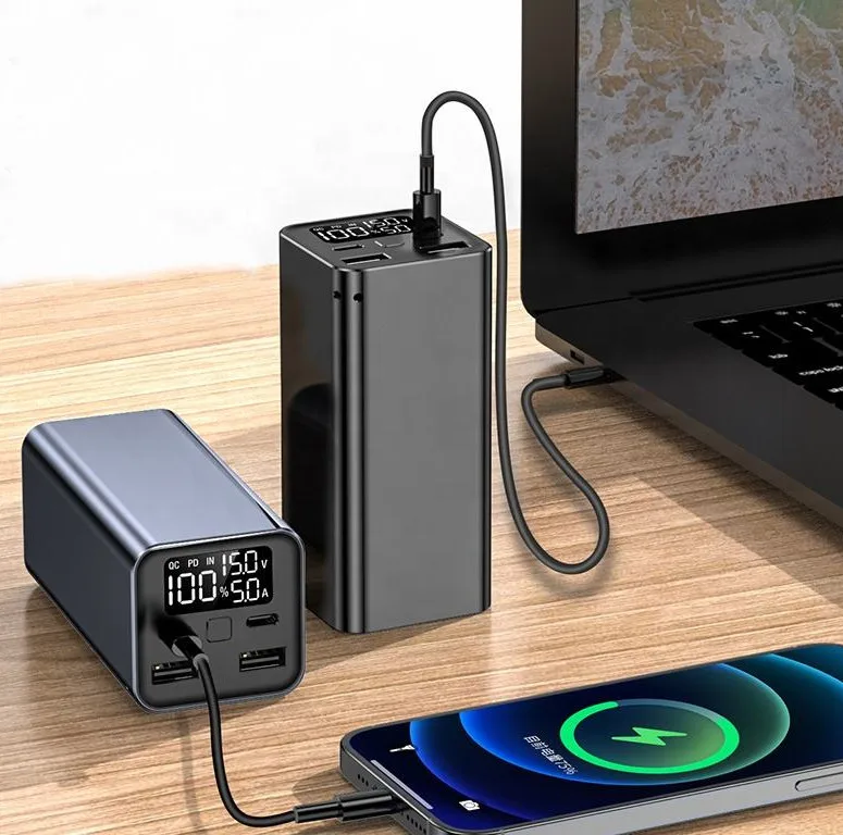 Portable PD 65w Laptop Power Bank with Super Fast Charging High Capacity 20000mah  Double USB Output Interface