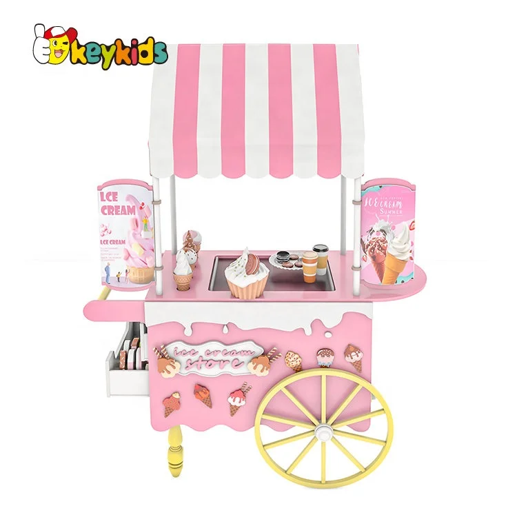 2022 New Design Pretend Play Mini Shop Wooden Ice Cream Cart Toy for Children W10A134