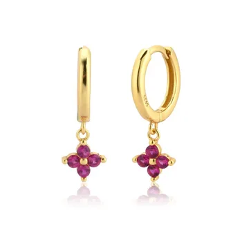 Wholesale fashion brass jewelry flower color cubic zircon hoop earrings 18K gold plated  CZ earrings drop for women
