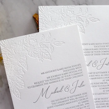 Luxury Classic Embossed card Letterpress Wedding Invitation