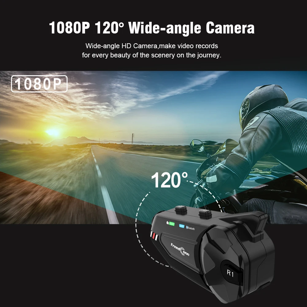 FreedConn R1 Plus Motorcycle Bluetooth Helmet Headset 1080P HD WiFi DVR Video Recorder Wireless Interphone for 6 Riders