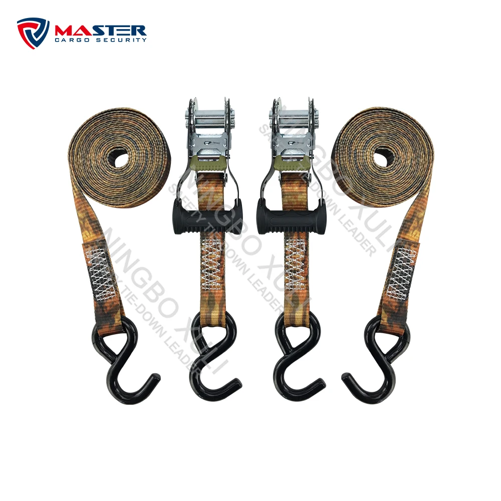 1" X 10' Camo Polyester bing Belt Ratchet Tie Down Load Strap With