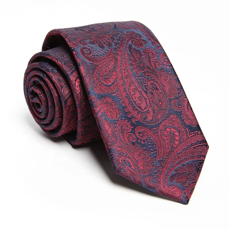 Men's Luxury Paisley Jacquard Polyester Necktie Handmade Custom Black Slim Floral Tie Brands Label