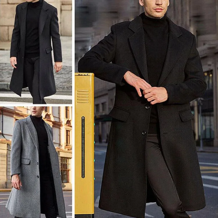 Winter Warm Plaid Woolen Long Jacket for Men - Casual Turn-Down Collar Coat - Fashion Woolen Jacket for Men