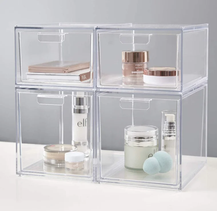 Stackable Jewelry Storage Case and Makeup Organizer with Drawers