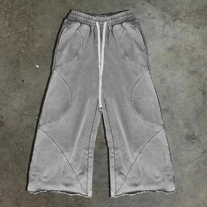 Salati Manufacturer High Quality Trackpants Sweat Jogger Pants Sun Faded Acid Wash Oversized Flared Baggy Sweatpants Men gallery 4
