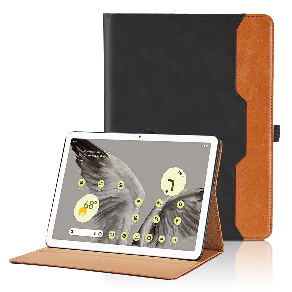 PU Leather Business Folio tablet Case with Hand Strap Multi-Angle Viewing Stand and Pocke Cover