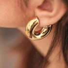 Hoop Earrings Gold Hoopearrings European And American Hot-selling Stainless Steel Chunky C-shaped Hoop Earrings 14K Gold Plated Hollow Round Earrings
