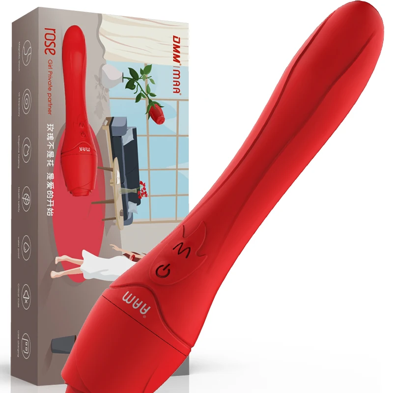 Rose Sex Toy Two in One Adult Tou Dildo Vibrator and Penis New for Women Extendo Wand Clictori Sucking with 10 Functions