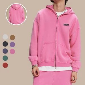 New Arrival Zipper up Fleece Wax Printing Men Oversized Hoodie Vintage Flare Baggy Hoodie