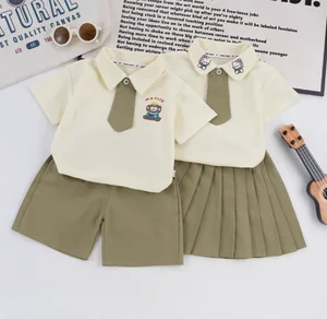 Children's Summer Suit for Boys and Girls Parent Child Set 2026 New Sweet Style Cotton Solid Color & Cartoon Pattern