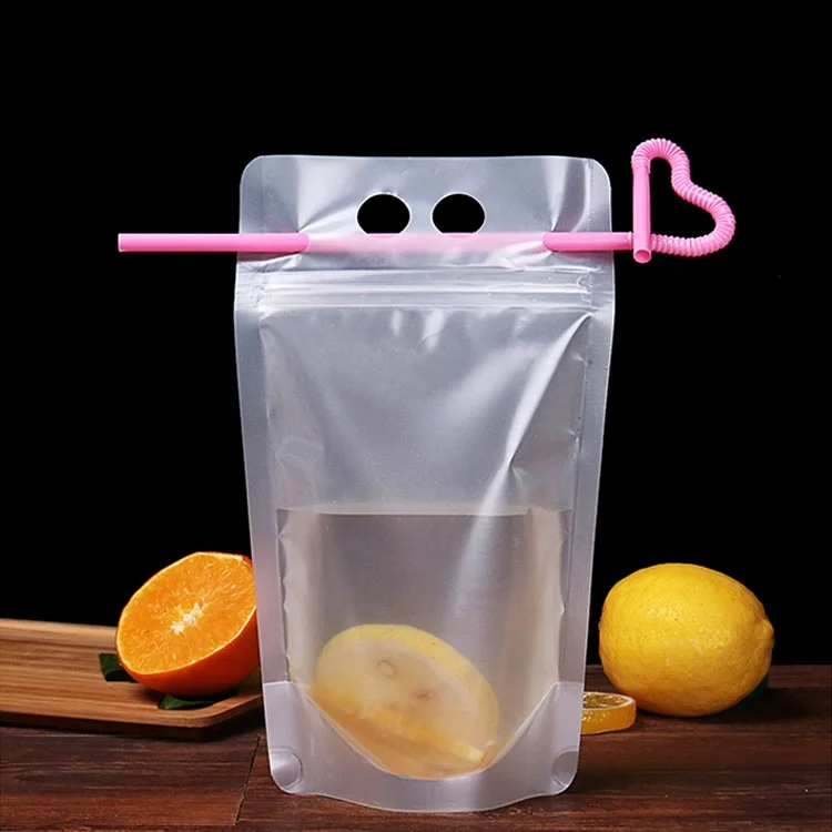 Custom clear Zipper Drinking Bags New Transparent Reusable Drink Pouch With Straw Plastic Drink Juice Capri Sun Pouch Bag