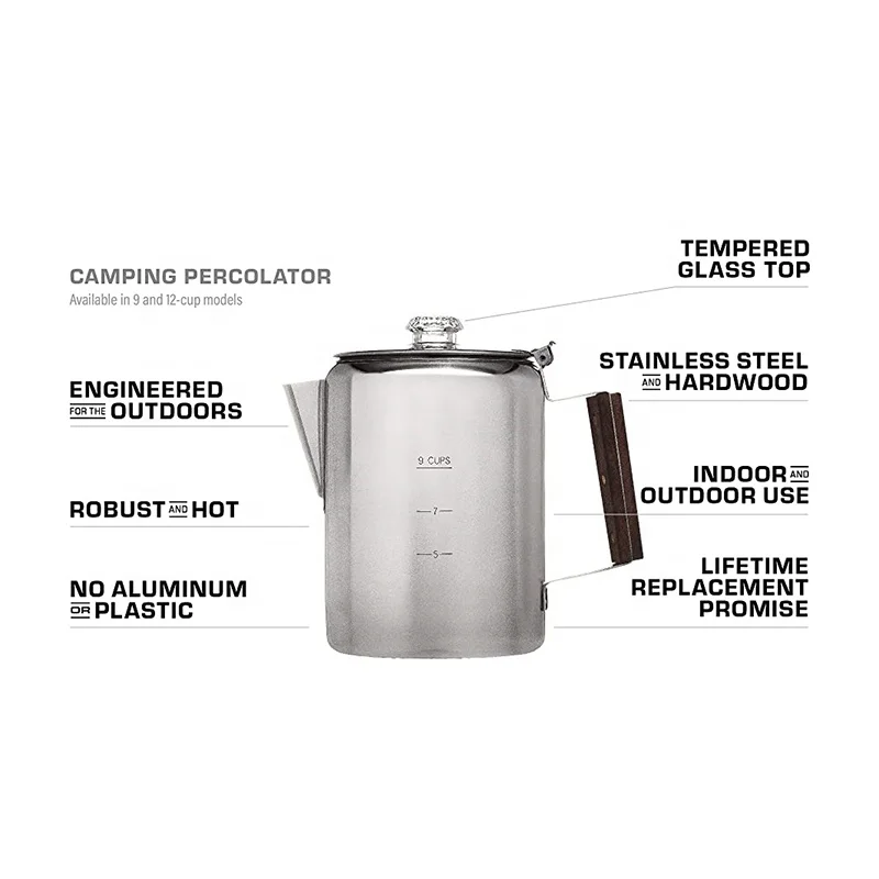 Outdoors Campfire Stove Top Brewing Espresso Coffee Percolator 9 Cups