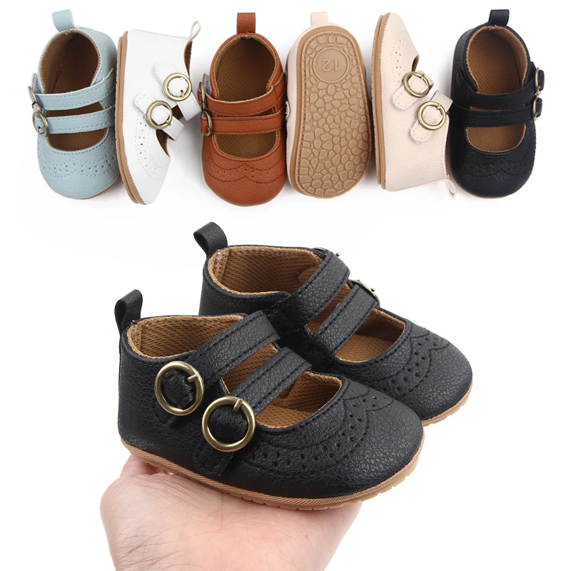 Leather Mesh Hollowed Out Double Line with Baby Girls Solid Color Soft Soled Small Leather Shoes