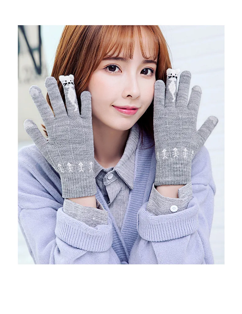 Vintage Christmas Deer Knitted Gloves Women Thicken Touch Screen Gloves Winter Warm Snow Full Finger Mittens Xmas Gift Women Fin