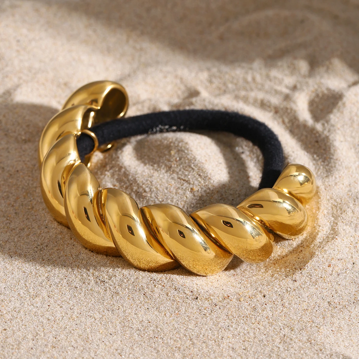 Semi-Circular Stainless Steel 18k Gold Elastic Hair Band QT Hair Ties - Elegant, Waterproof 18K Gold Plated Accessories main image 4