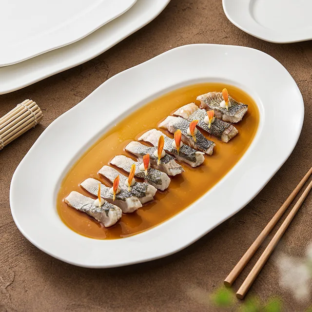 Hotel supply fancy simple irregular restaurant used sushi sashimi steak ceramic white serving dinner dish plate