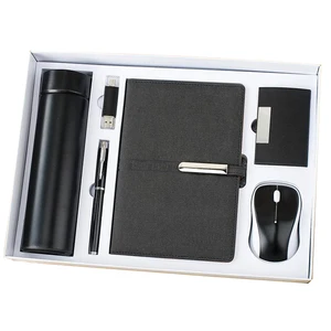 A5 Notebook+Sign Pen+Vacuum Flask+USB Flash Drive+Name Card Holder +Mouse Office Stationery Gift Set