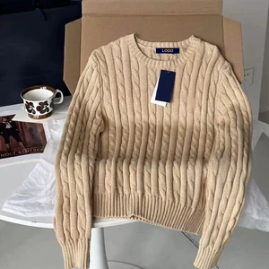 Couple's Winter Long-sleeved Neck Wool Cable Stitch Knitwear Ralph Thick Knit Slim Jumper With R L Logo Sweater
