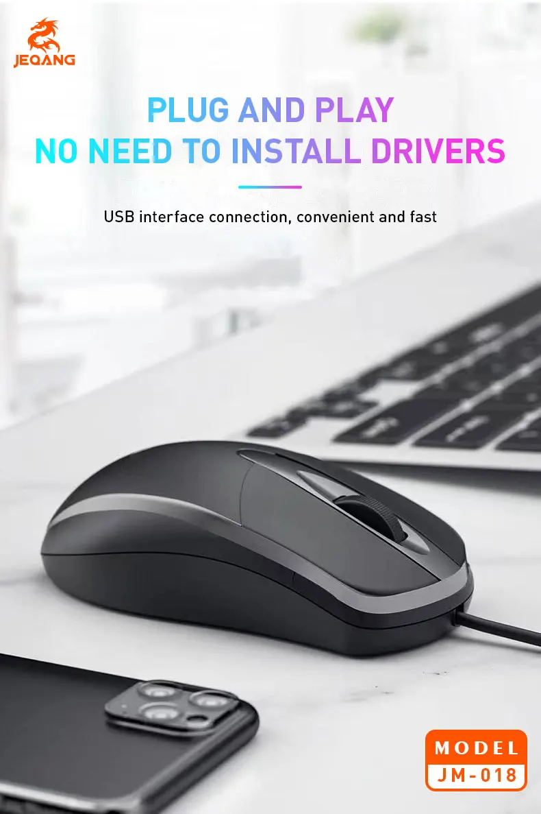 Jeqang Ergonomic Design Wired Optical Mini Office Mouse 3D Business Style Black USB Interface Gaming Stock PC Laptops Desktops