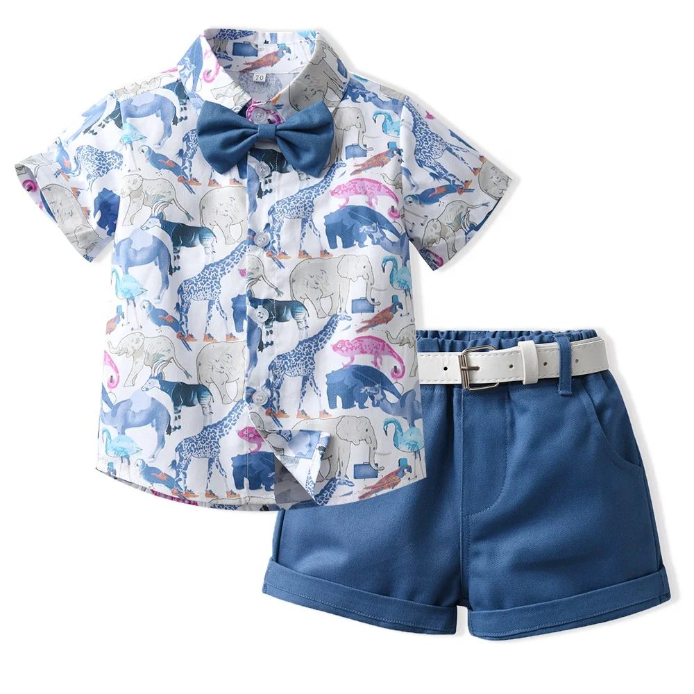 Nieuwe Kinderen Kleding Baby Jongens Kostuum Bloemen Blouse Shirt Shorts  Kinderen Trainingspak Baby Baby Kleding Outfits Jaar