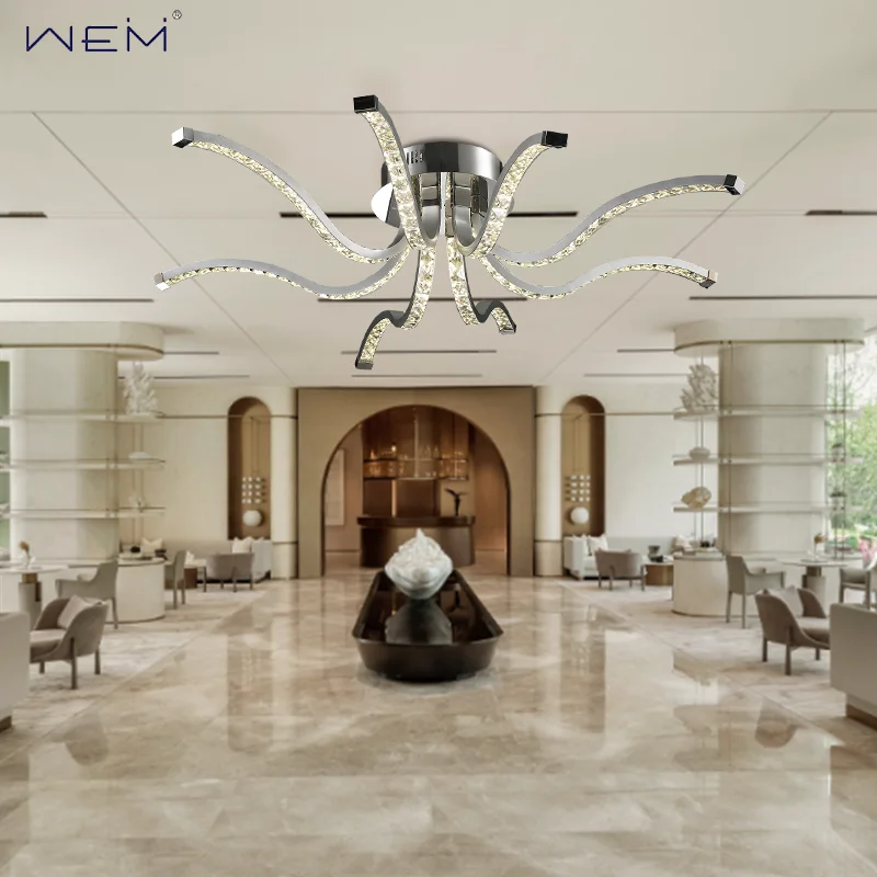 Creative and Unique Design Crystal Octopus Shaped Ceiling Light Modern LED Crystal Decorative Lighting
