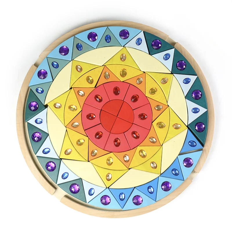 Children's Toy Wooden Diamond Gem Stacked Building Blocks Assembling Toy Rainbow Jigsaw Puzzle Building Block