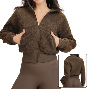 Roregal Warm Long Sleeved Zipper Pocket Top Outdoor Sports Fitness Fleece Yoga Jacket With Pocket