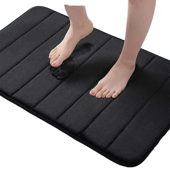 Ultra Soft Modern Flannel Bath Mat Non-Slip Black Bathroom Shower Tub Rug Water Absorbent and Machine Washable for Home Use