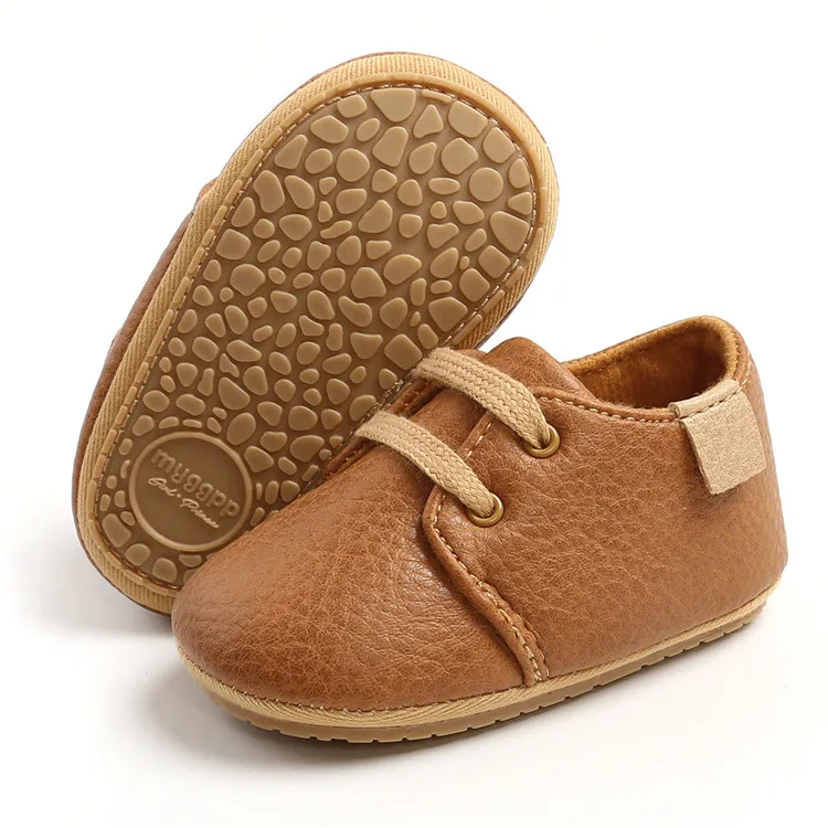 Geagodelia Chaussures de marche avec fond rigide en cuir PU pour bébé chaussures pour fille semelle en caoutchouc pour enfant 