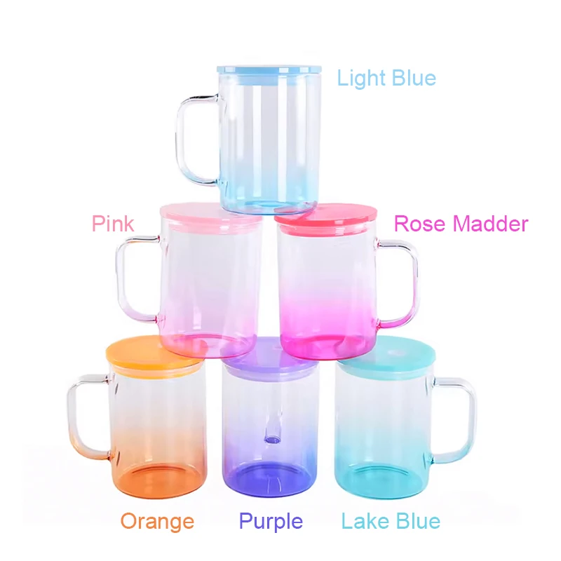 Hot Selling 16oz Sublimation Gradient Color Water Glass Cup With New Lids and Straw Cool Custom Glass Mug